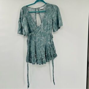 Louie Romper Princess Polly Louie Hidden Sage Floral Faux Wrap Open Back